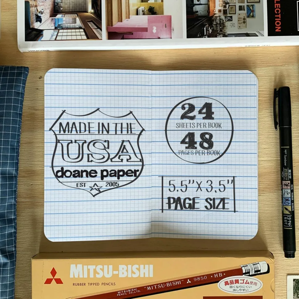 Doane Utility Notebook Small 5.5"x3.5" 24 Sheets/bk 50# Grid + Lines - 6 Pack Assorted