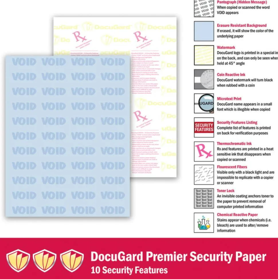 DocuGard Premier Medical 10 Medical Prescription Papers And Business Checks, Letter Size (8 1/2" x 11"), Ream Of 500 Sheets, 1-Part, Blue