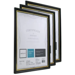 Document And Certificate Holders, 8-1/2" x 11", Black/Gold, Pack Of 3 Holders