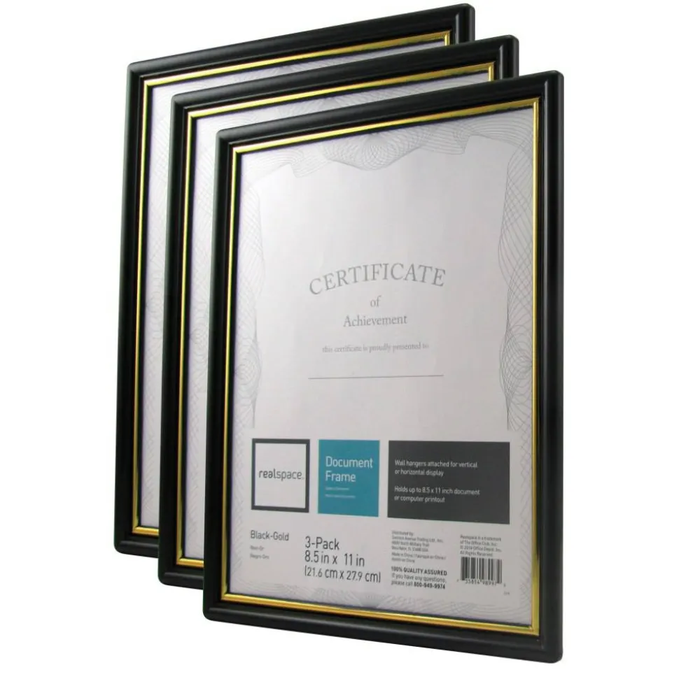 Document And Certificate Holders, 8-1/2" x 11", Black/Gold, Pack Of 3 Holders
