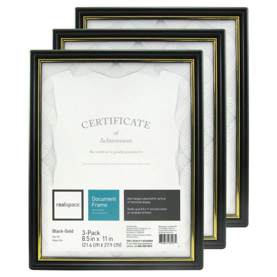 Document And Certificate Holders, 8-1/2" x 11", Black/Gold, Pack Of 3 Holders