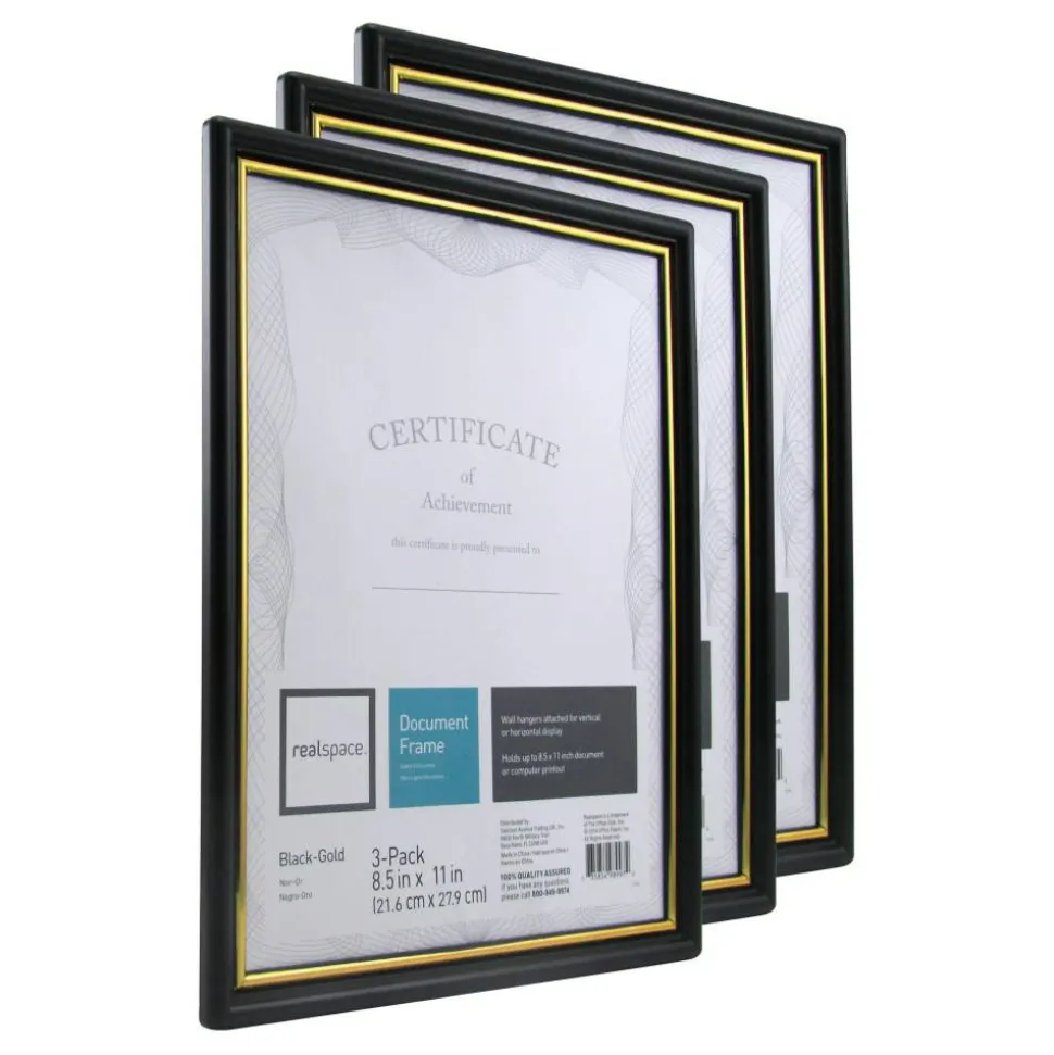 Document And Certificate Holders, 8-1/2" x 11", Black/Gold, Pack Of 3 Holders