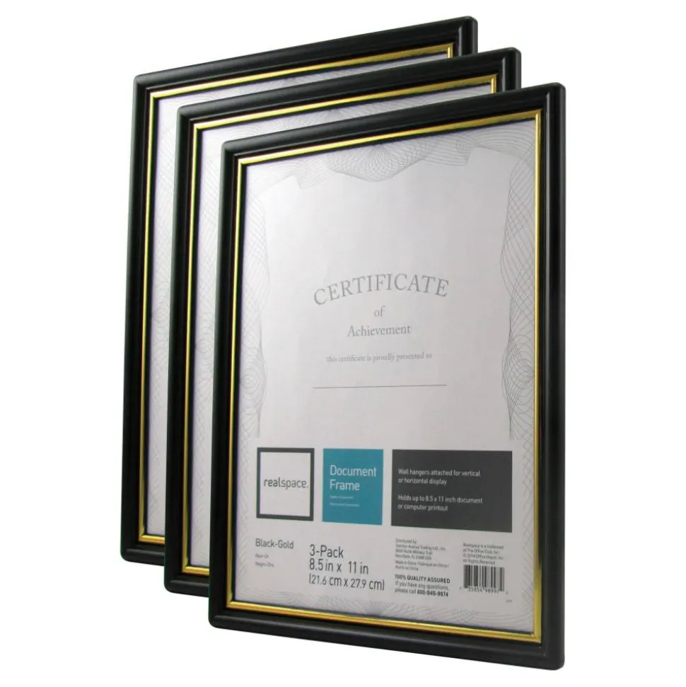 Document And Certificate Holders, 8-1/2" x 11", Black/Gold, Pack Of 3 Holders