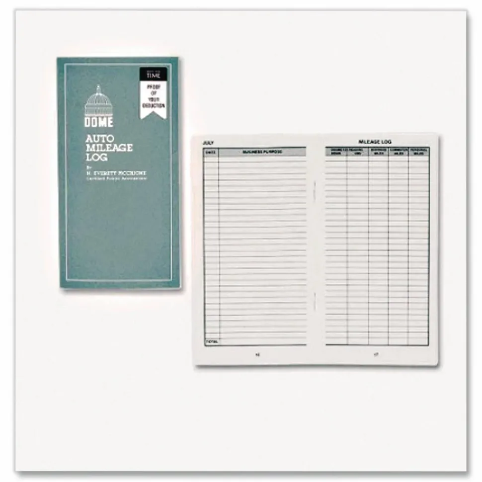 Dome Auto Mileage Log, Card Stock Cover, 3 1/4" x 6 1/4", Gray