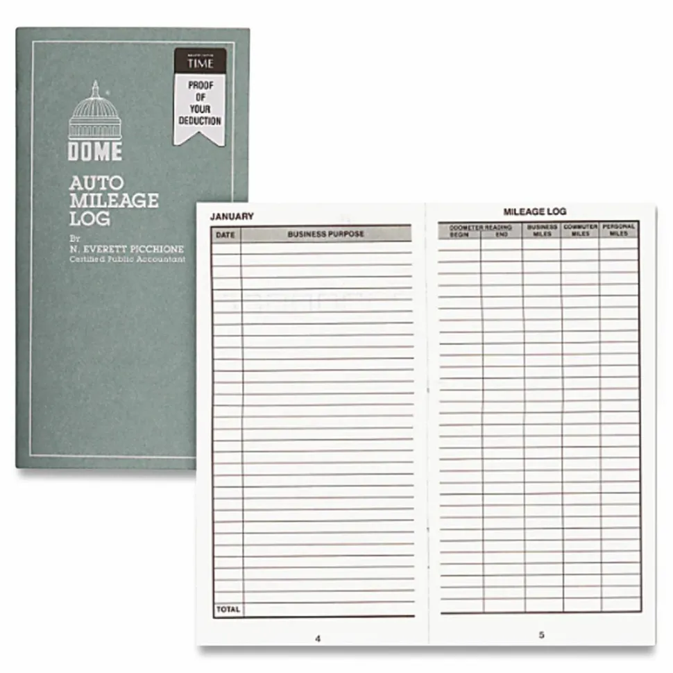 Dome Auto Mileage Log, Card Stock Cover, 3 1/4" x 6 1/4", Gray