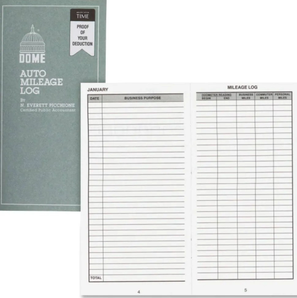 Dome Auto Mileage Log, Card Stock Cover, 3 1/4" x 6 1/4", Gray