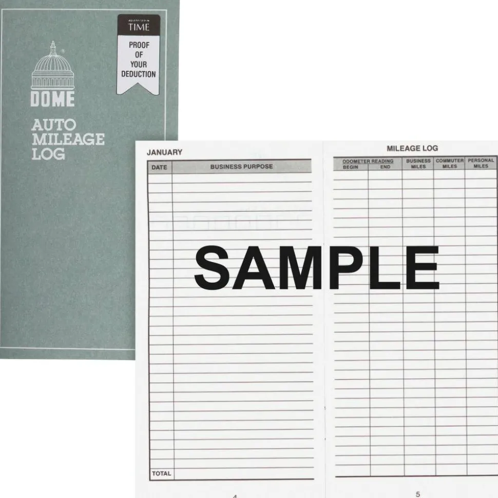 Dome Auto Mileage Log, Card Stock Cover, 3 1/4" x 6 1/4", Gray