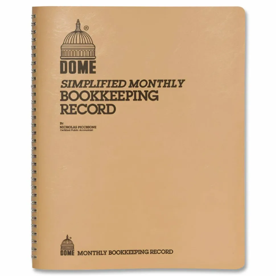 Dome Simplified Monthly Bookkeeping Record, 4 Column Format, Tan Cover, 11 x 8.5 Sheets, 128 Sheets/Book