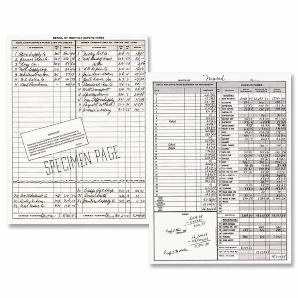 Dome Simplified Monthly Bookkeeping Record, 4 Column Format, Tan Cover, 11 x 8.5 Sheets, 128 Sheets/Book