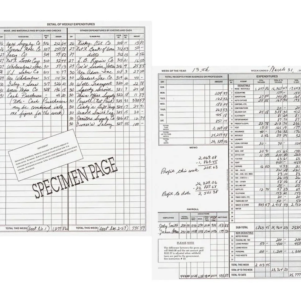 Dome Simplified Weekly Bookkeeping Record, 4 Column Format, Brown Cover, 11 x 8.5 Sheets, 128 Sheets/Book