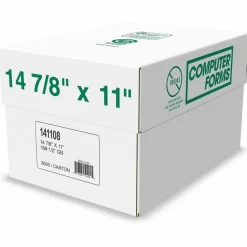 Domtar Continuous Feed Computer Paper, 1-Part, 18 lb Bond Weight, 11 x 14.88, White/Green Bar, 3,000/Carton