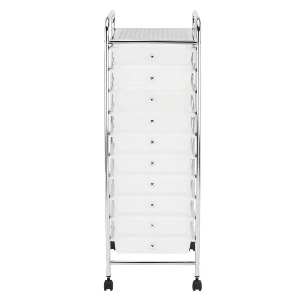 10-Drawer Mobile Cart, 35-13/16”H x 12-5/8”W x 14-3/8”D, White/Chrome