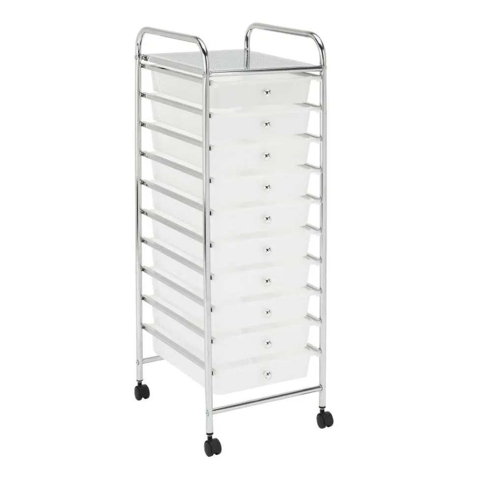 10-Drawer Mobile Cart, 35-13/16”H x 12-5/8”W x 14-3/8”D, White/Chrome