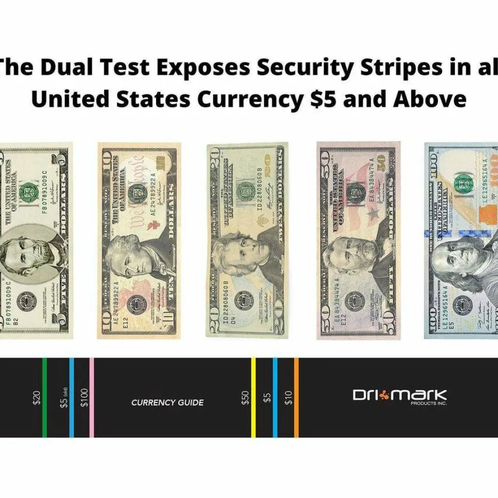 Dri-Mark Counterfeit Money Detection System for USD and Most International Currencies, 2 Detection Methods, 0.8 x 0.8 x 6, Black/Green
