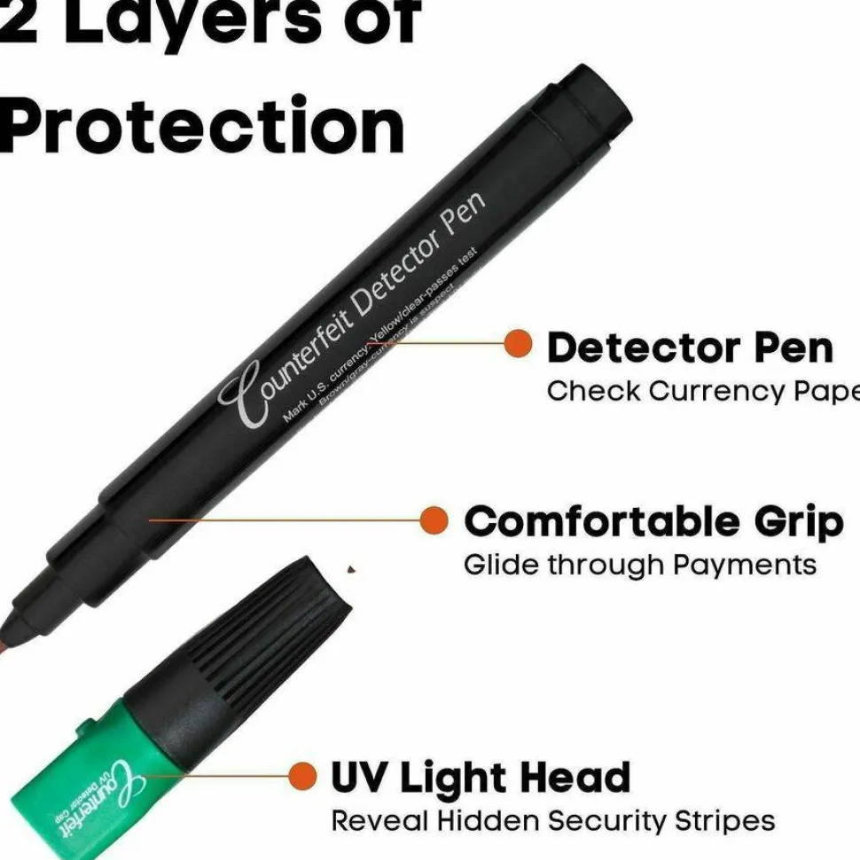 Dri-Mark Dual-Test Counterfeit Detection Pen With UV LED Light, Black