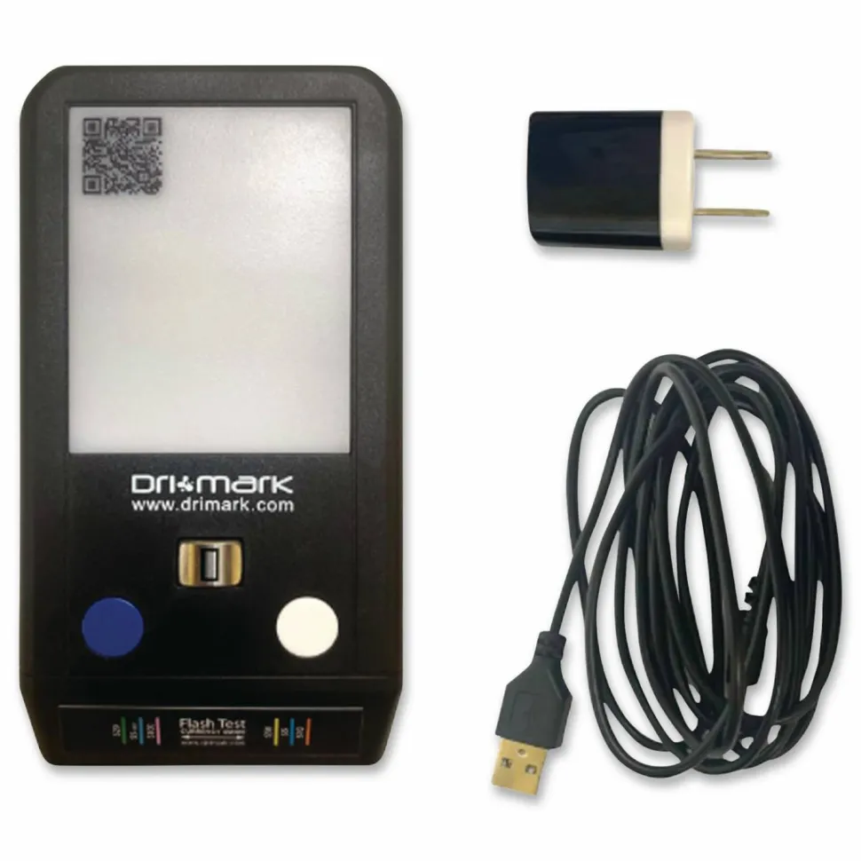 Dri-Mark FlashTest Counterfeit Detector for USD, 3 Detection Methods, 2.5" x 4.5" x 0.8", Black