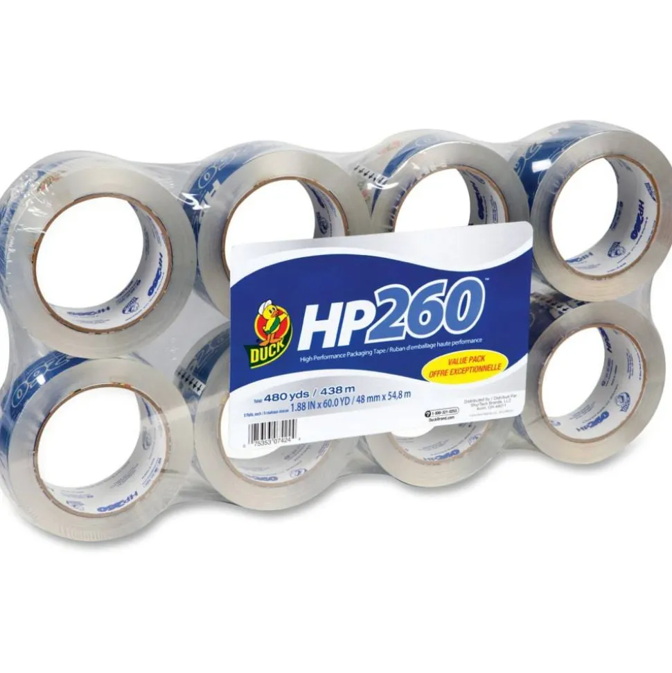 Duck HP260 Packaging Tape, 1-7/8" x 60 Yd., Clear, Pack Of 8 Rolls