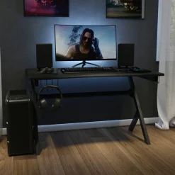 Duncan Gaming Desk 45.25" x 29" Computer Table Gamer Workstation with Headphone Holder and 2 Cable Management Holes