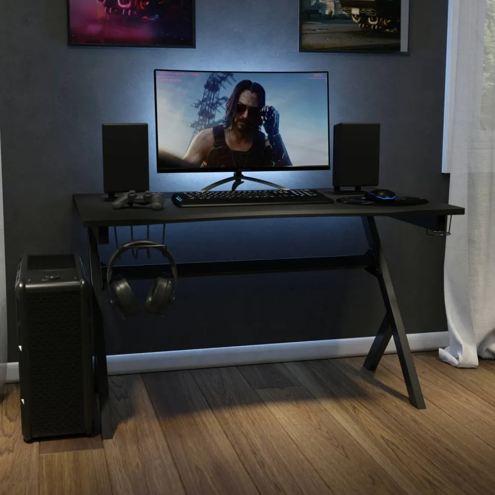 Duncan Gaming Desk 45.25" x 29" Computer Table Gamer Workstation with Headphone Holder and 2 Cable Management Holes