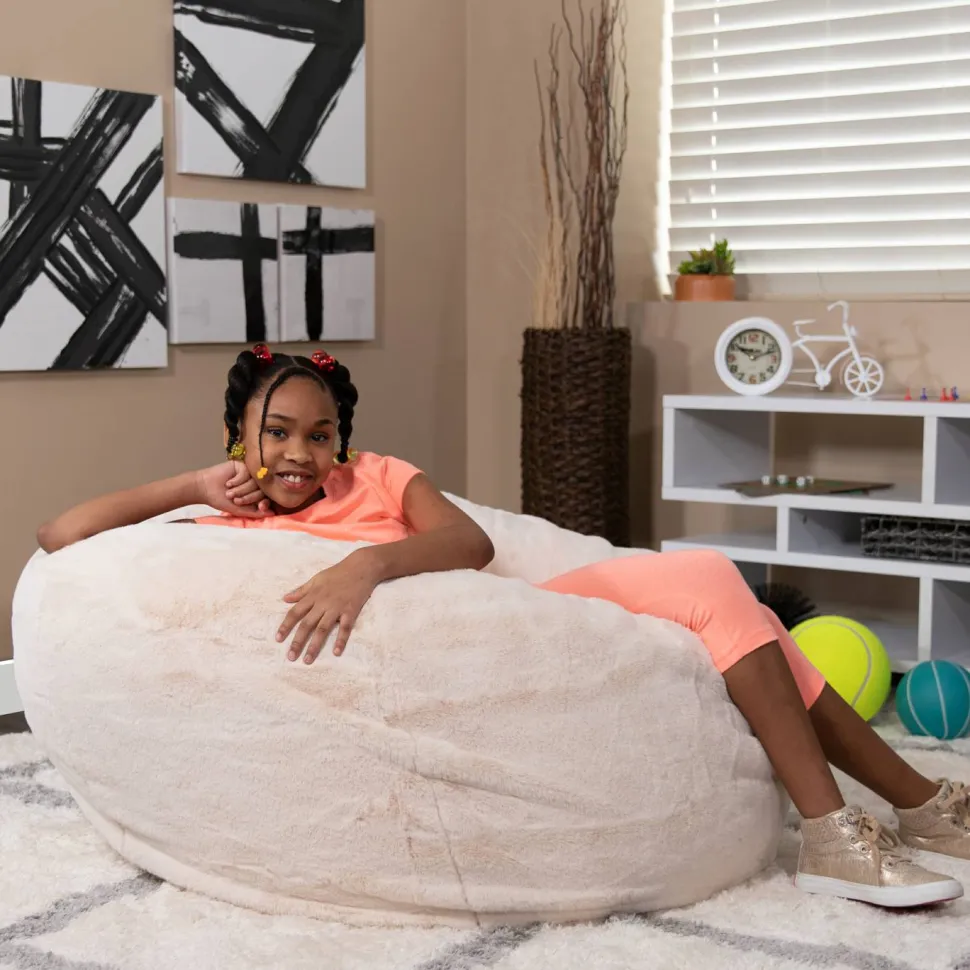 Duncan Oversized White Furry Refillable Bean Bag Chair for All Ages