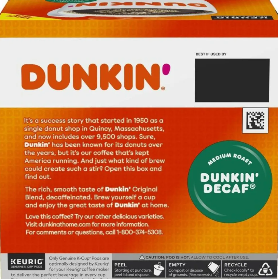 Dunkin' Donuts Decaf Keurig Single-Serve K-Cup Pods, Medium Roast, Box of 44 K-Cup Pods