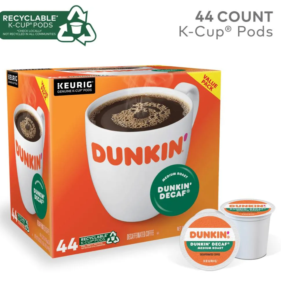 Dunkin' Donuts Decaf Keurig Single-Serve K-Cup Pods, Medium Roast, Box of 44 K-Cup Pods