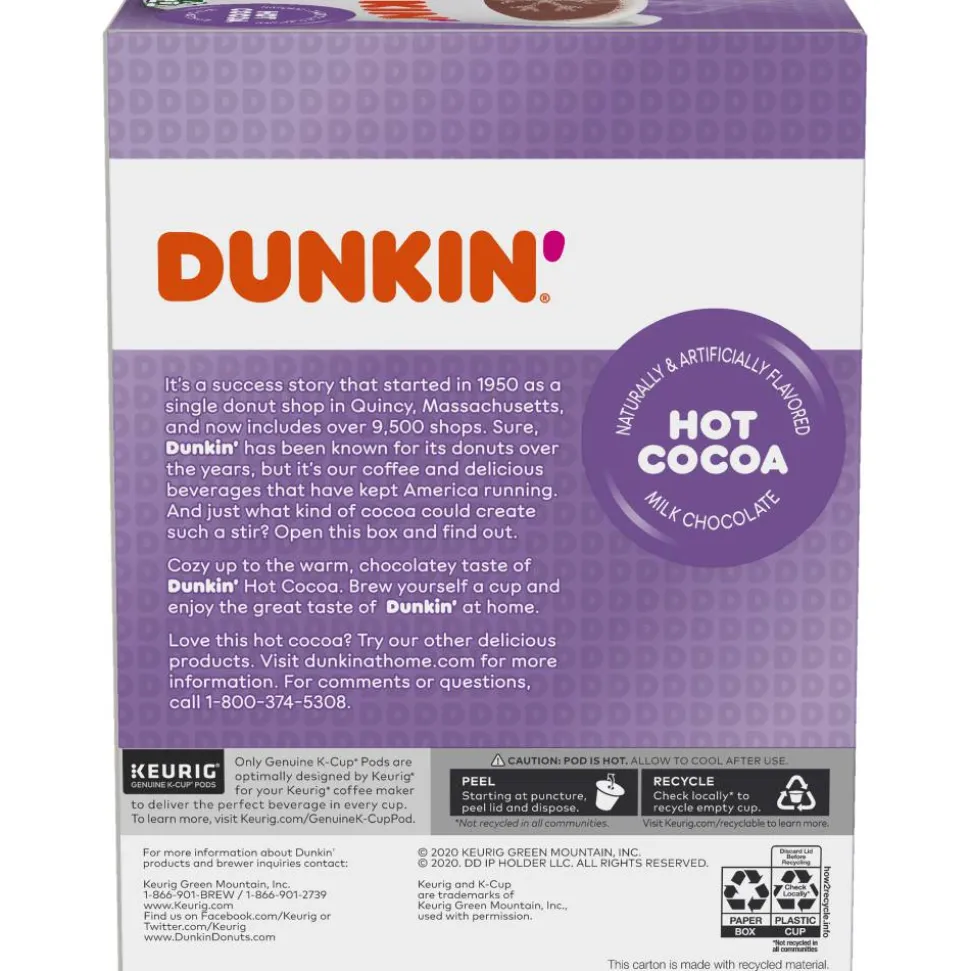 Dunkin' Donuts Milk Chocolate Hot Cocoa Keurig Single Serve K-Cup Pods, 22 Pods Per Pack, Case Of 4 Packs
