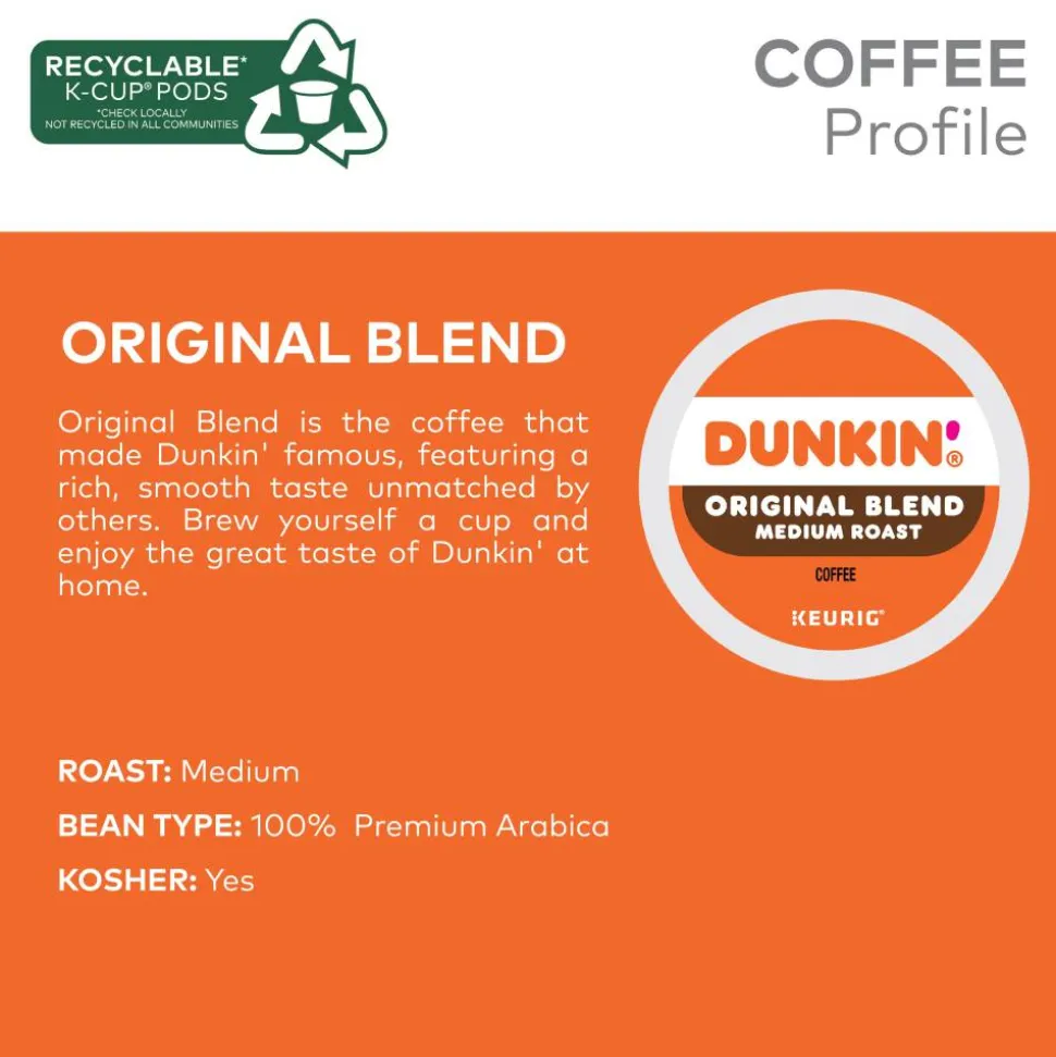 Dunkin' Donuts Single-Serve Coffee K-Cup, Original Blend, Carton Of 44