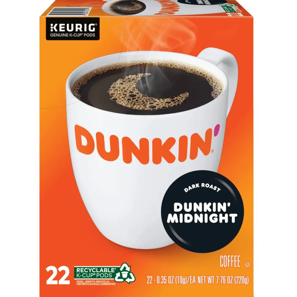 Dunkin' Donuts Single-Serve Coffee K-Cups, Dark Roast, Carton Of 4 Cups, Box of 22 Cartons