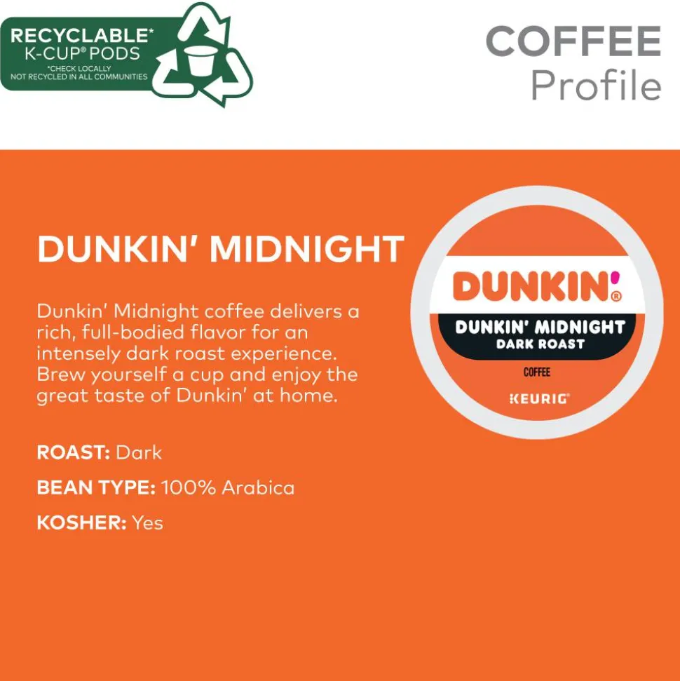 Dunkin' Donuts Single-Serve Coffee K-Cups, Dark Roast, Carton Of 4 Cups, Box of 22 Cartons