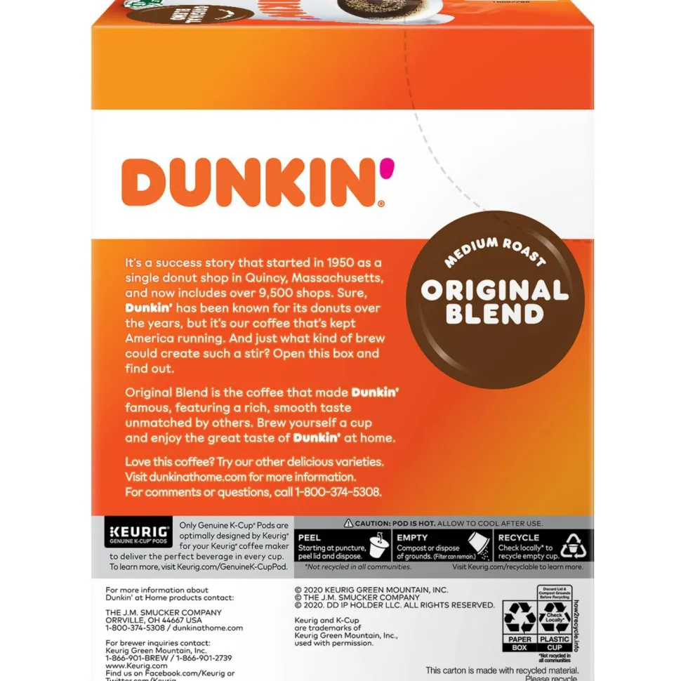 Dunkin' K-Cup Pods, Original Blend, 22/Box