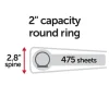 Durable View 3-Ring Binder, 2" Round Rings, White