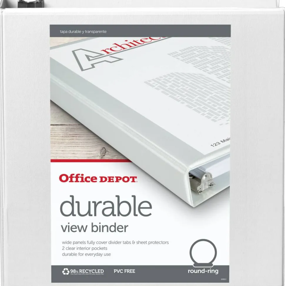 Durable View 3-Ring Binder, 2" Round Rings, White