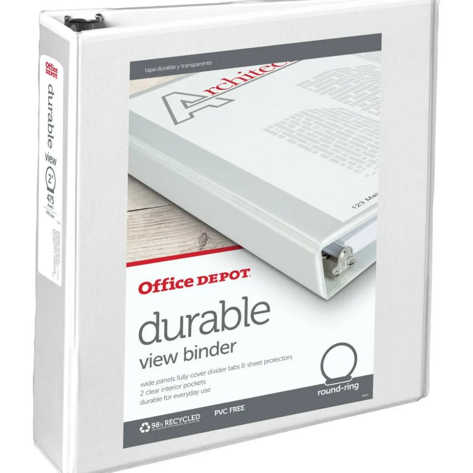 Durable View 3-Ring Binder, 2" Round Rings, White