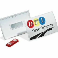 DURABLE CLICK FOLD Convex Magnetic Name Badge Holder - 2-1/8" x 3-5/8" - Plastic - Transparent - 10 / Box