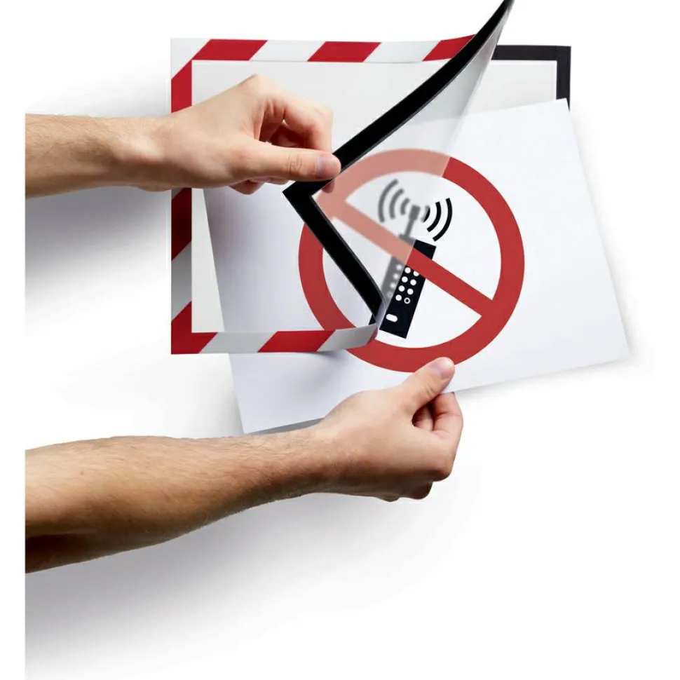 DURABLE DURAFRAME SECURITY Self-Adhesive Magnetic Letter Sign Holder - Holds Letter-Size 8-1/2" x 11" , Red/White, 2 Pack