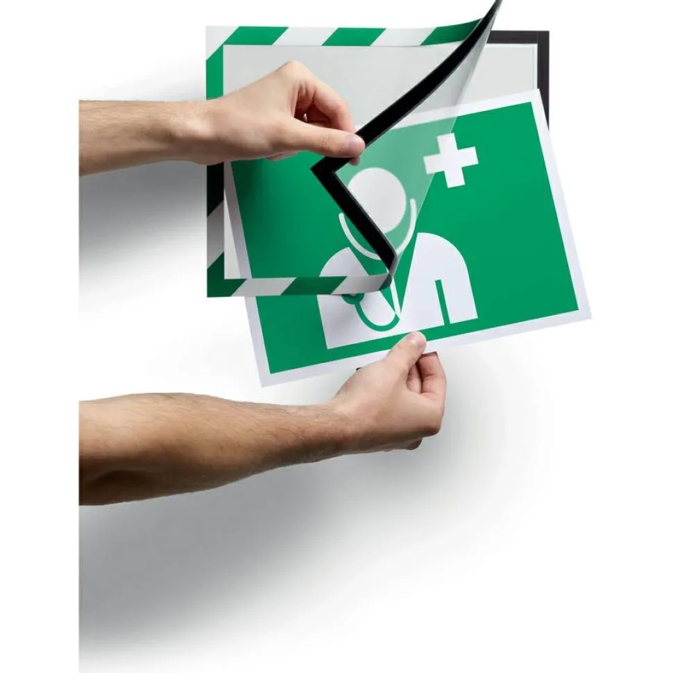 DURABLE DURAFRAME SECURITY Self-Adhesive Magnetic Letter Sign Holder - Holds Letter-Size 8-1/2" x 11" , Green/White, 2 Pack