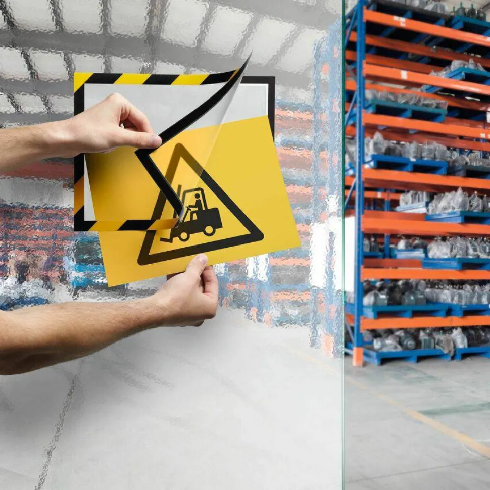 DURABLE DURAFRAME SECURITY Self-Adhesive Magnetic Letter Sign Holder - Holds Letter-Size 8-1/2" x 11" , Yellow/Black, 2 Pack