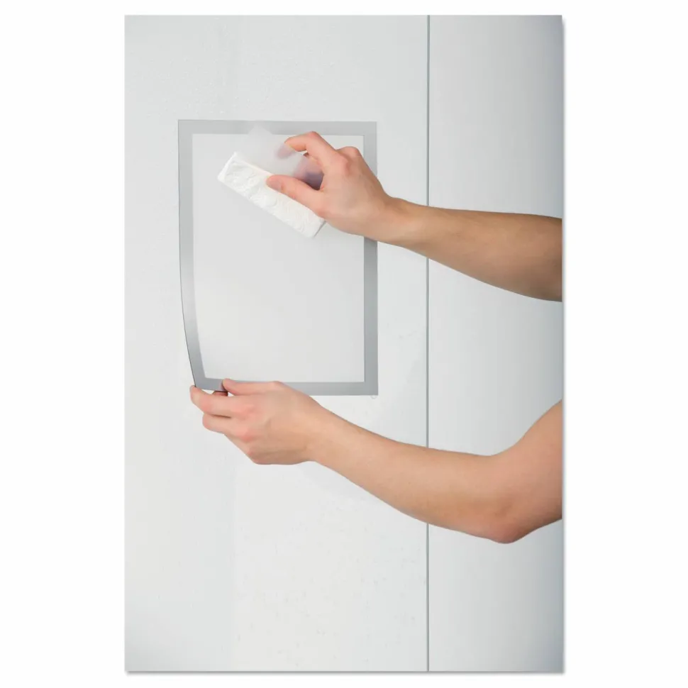 DURABLE DURAFRAME Self-Adhesive Magnetic Letter Sign Holder - Horizontal or Vertical, 9.5" x 12" Frame Size - Holds 8.5" x 11" Insert, 2 -Pack, Silver