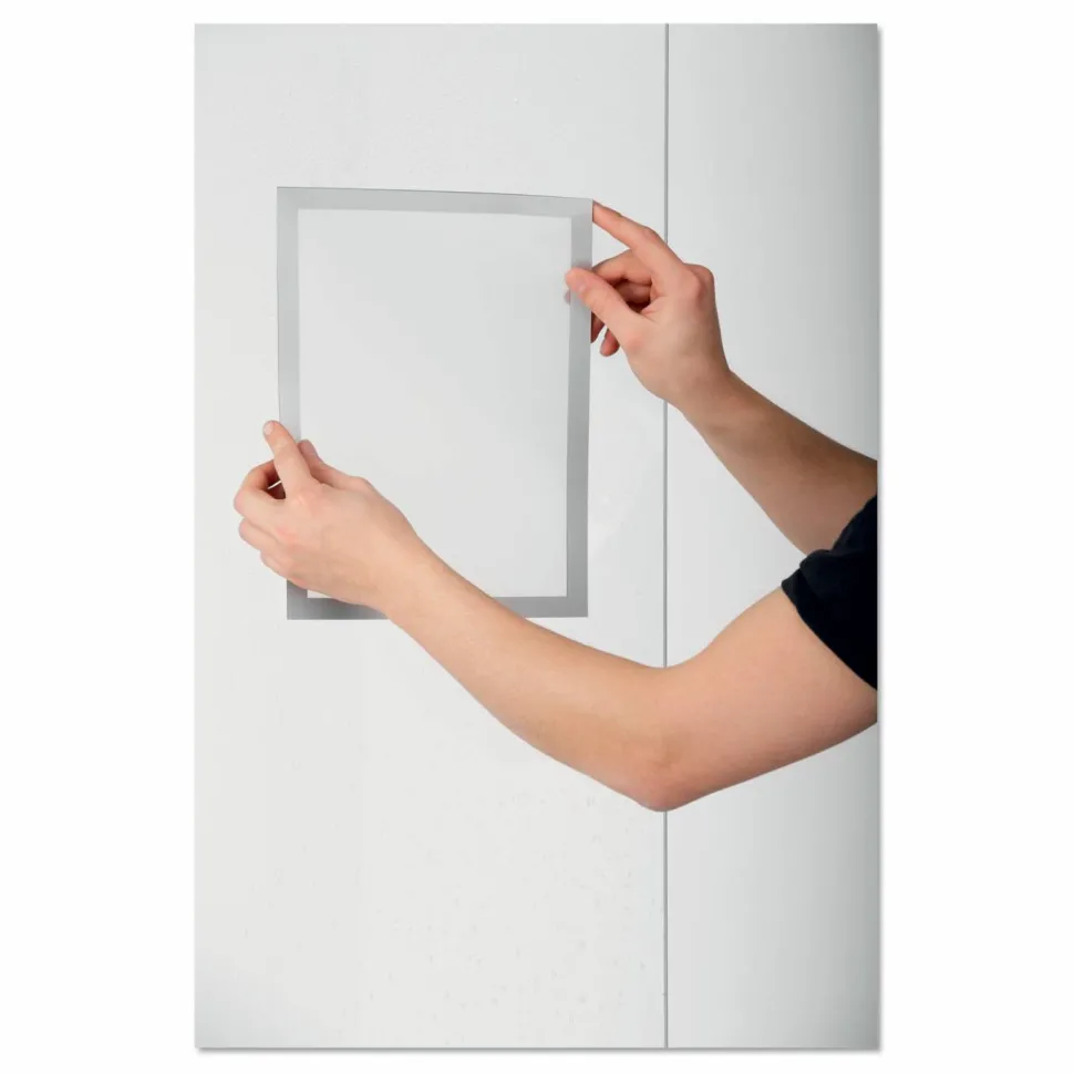 DURABLE DURAFRAME Self-Adhesive Magnetic Letter Sign Holder - Horizontal or Vertical, 9.5" x 12" Frame Size - Holds 8.5" x 11" Insert, 2 -Pack, Silver