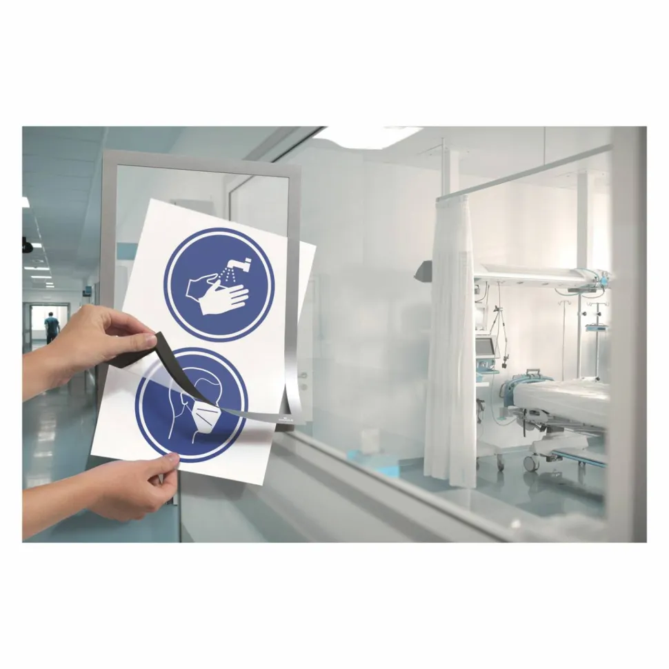 DURABLE DURAFRAME Self-Adhesive Magnetic Letter Sign Holder - Horizontal or Vertical, 9.5" x 12" Frame Size - Holds 8.5" x 11" Insert, 2 -Pack, Silver