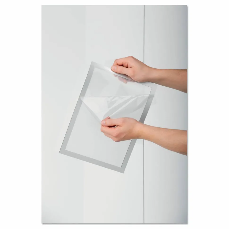 DURABLE DURAFRAME Self-Adhesive Magnetic Letter Sign Holder - Horizontal or Vertical, 9.5" x 12" Frame Size - Holds 8.5" x 11" Insert, 2 -Pack, Silver