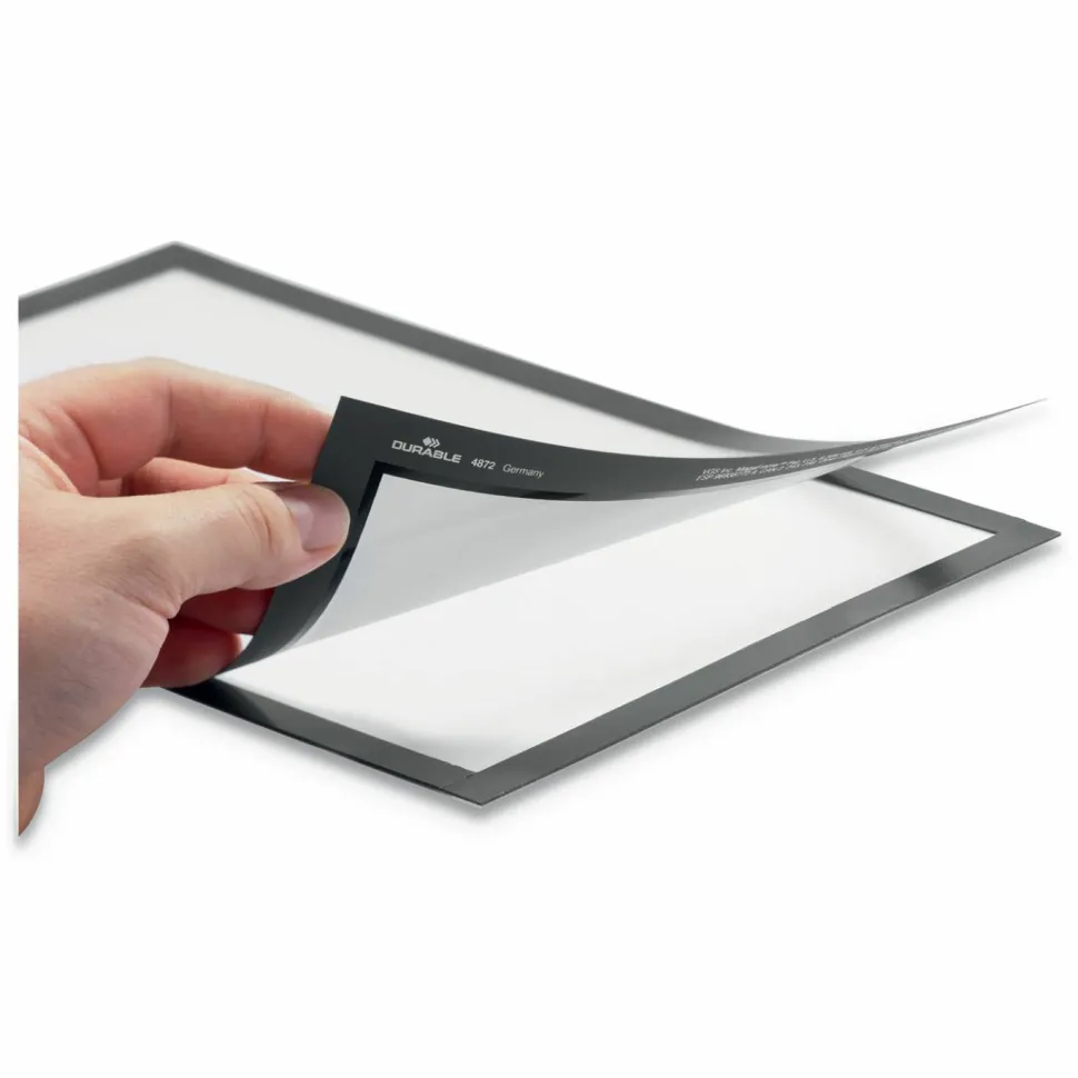 DURABLE DURAFRAME Self-Adhesive Magnetic Letter Sign Holder - Horizontal or Vertical, 9.5" x 12" Frame Size - Holds 8.5" x 11" Insert, 2 -Pack, Silver