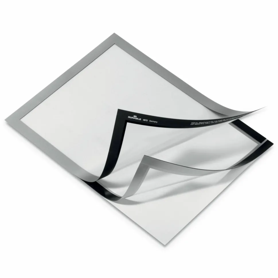 DURABLE DURAFRAME Self-Adhesive Magnetic Letter Sign Holder - Horizontal or Vertical, 9.5" x 12" Frame Size - Holds 8.5" x 11" Insert, 2 -Pack, Silver