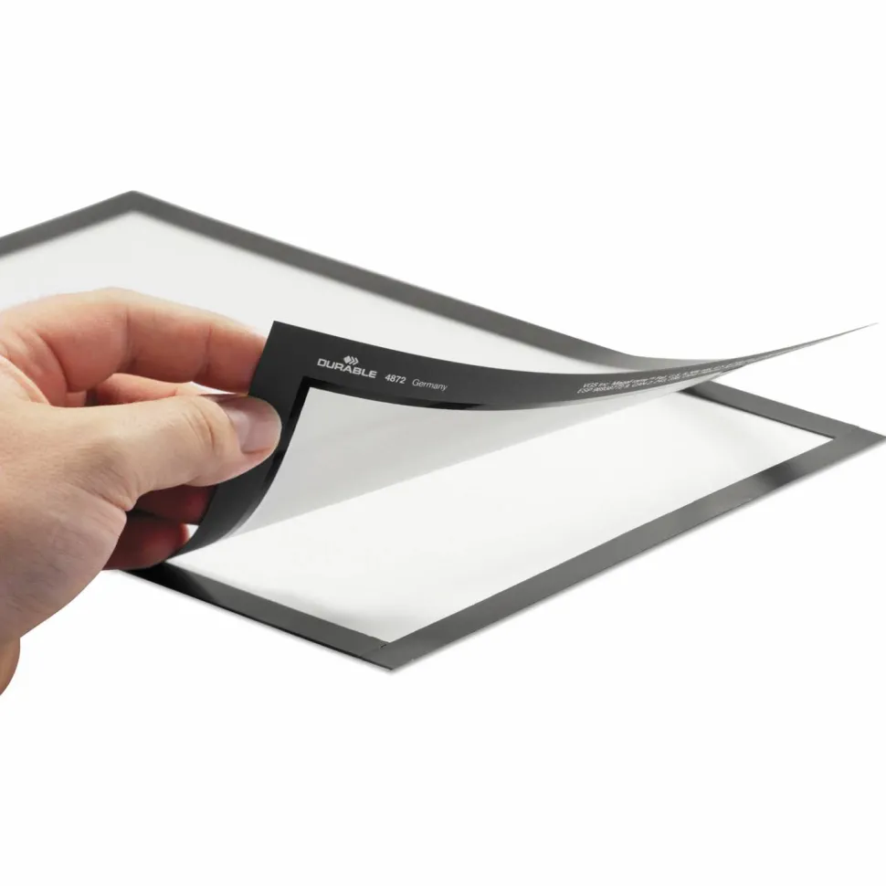 DURABLE DURAFRAME Self-Adhesive Magnetic Letter Sign Holder - Horizontal or Vertical, 9.5" x 12" Frame Size - Holds 8.5" x 11" Insert, 2 -Pack, Black