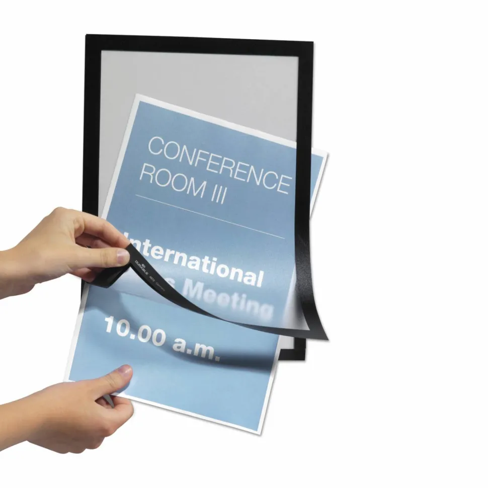 DURABLE DURAFRAME Self-Adhesive Magnetic Letter Sign Holder - Horizontal or Vertical, 9.5" x 12" Frame Size - Holds 8.5" x 11" Insert, 2 -Pack, Black