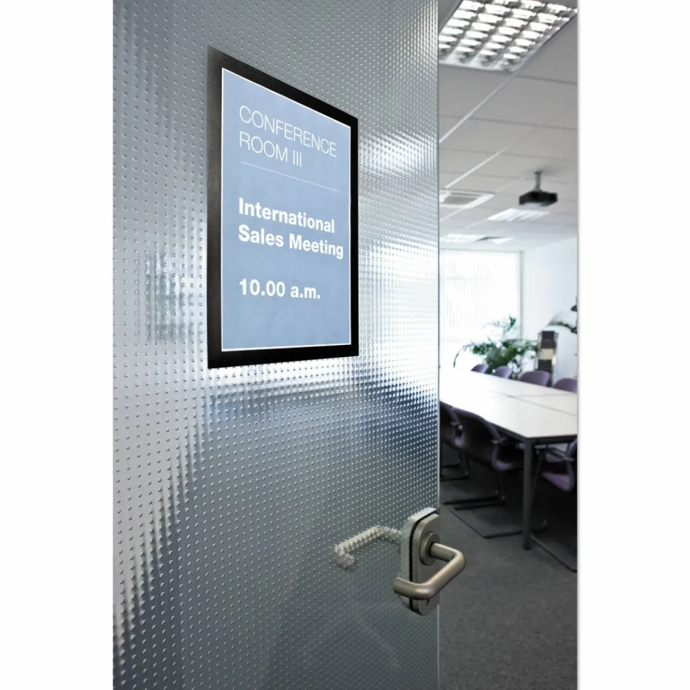 DURABLE DURAFRAME Self-Adhesive Magnetic Letter Sign Holder - Horizontal or Vertical, 9.5" x 12" Frame Size - Holds 8.5" x 11" Insert, 2 -Pack, Black
