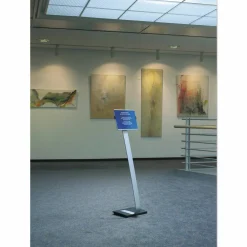 Durable Info Sign Duo Floor Sign Stand, 46 1/2"H x 11"W x 11 1/2"D, Black/Silver