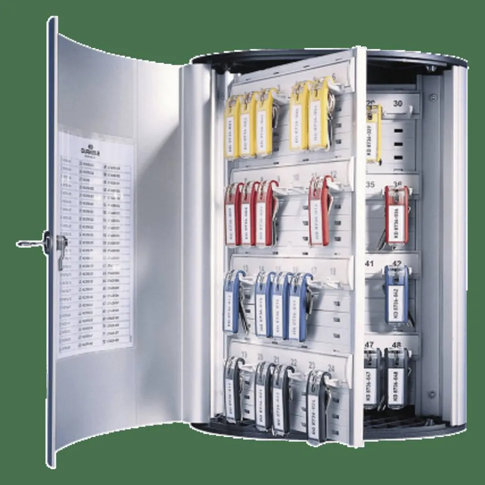 Durable 72-Key Locking Tag-Style Aluminum Key Tag Cabinet, 15 3/4" x 11 3/4" x 4 5/8", Silver