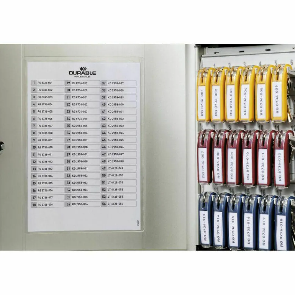 Durable 54-Key Locking Tag-Style Aluminum Key Tag Cabinet, 11" x 11 3/4" x 4 5/8", Silver
